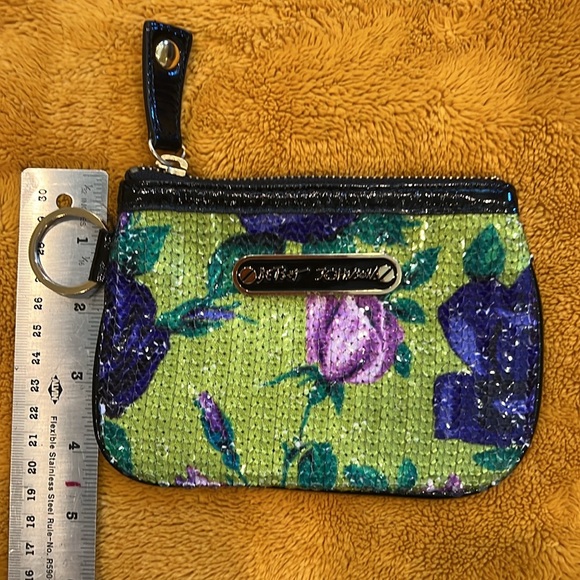 Betsy Johnson sequin  floral zippered wallet. Featuring a key ring. - Picture 3 of 8